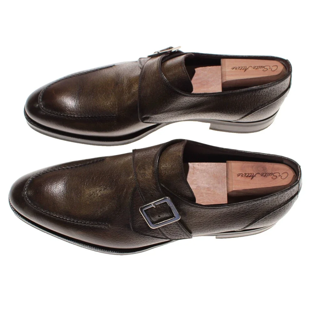 Di Bianco NWD Single Monk Strap Dress Shoes Size 9.5 US in Green Pebbled Leather